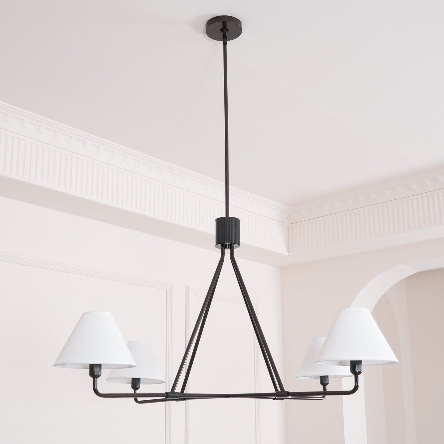 Beatrix Linear Chandelier | Modern Brass & Fabric Shade Island Light