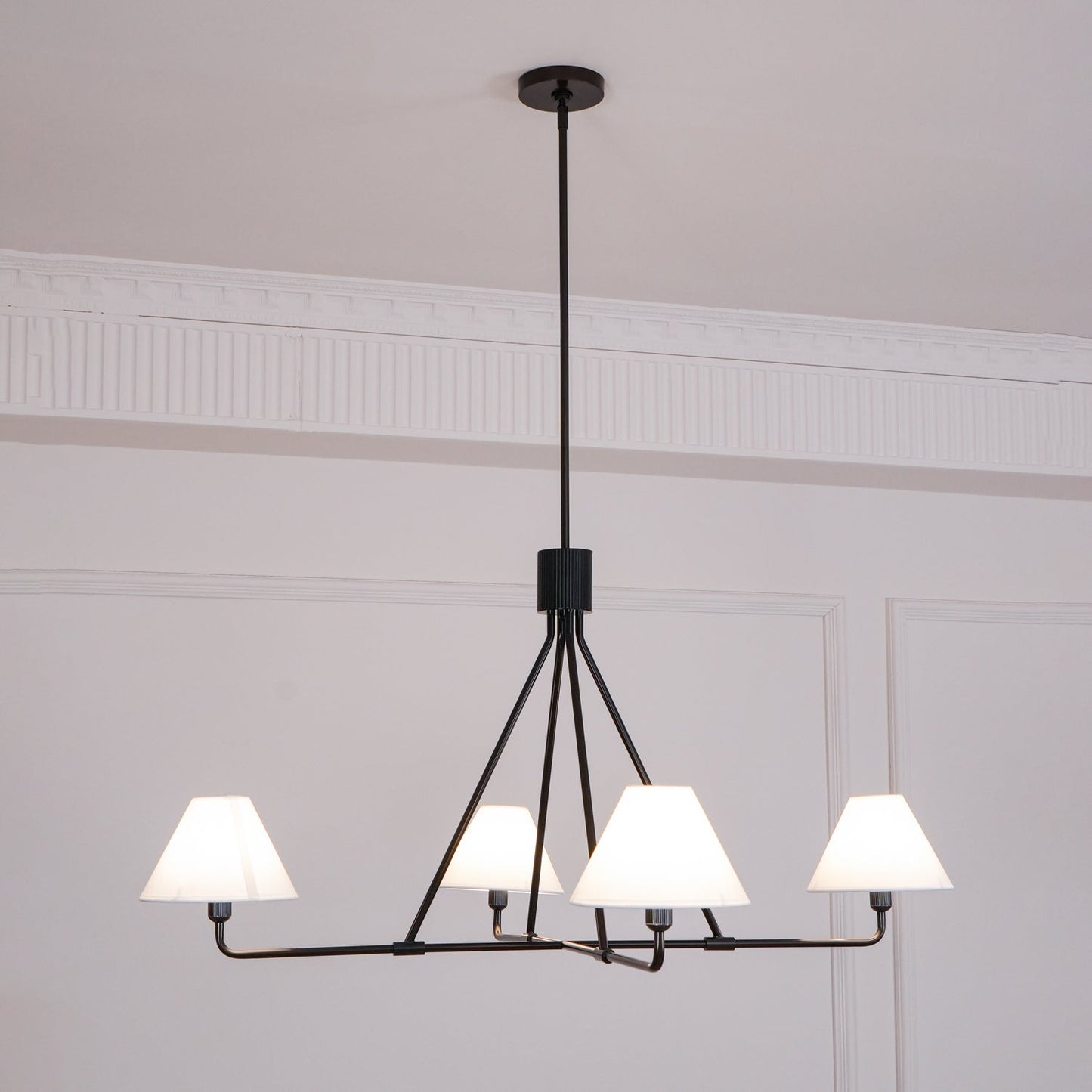 Beatrix Linear Chandelier | Modern Brass & Fabric Shade Island Light