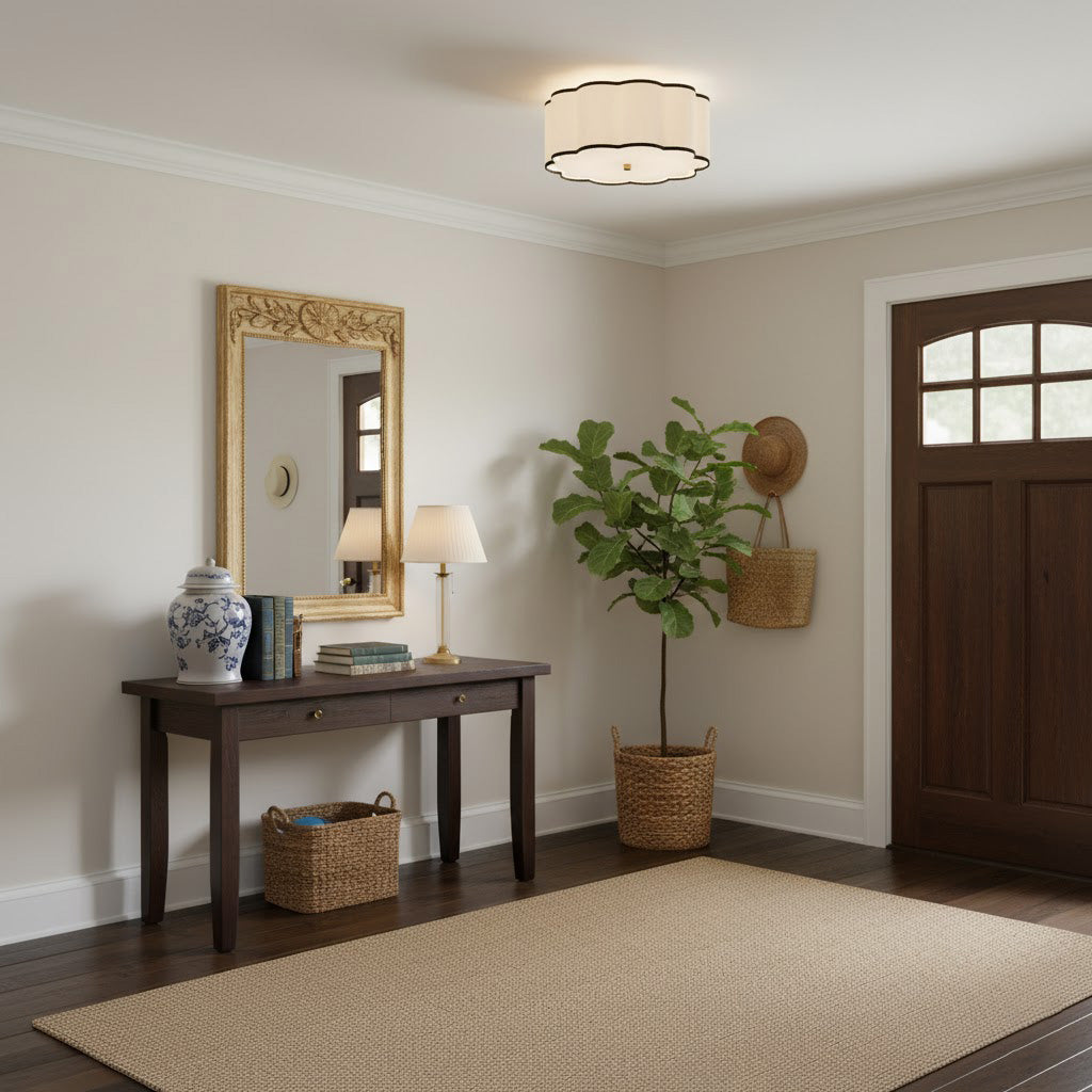 Axis Drum Ceiling Lamp | Modern Minimalist Scalloped Fabric Flush Mount