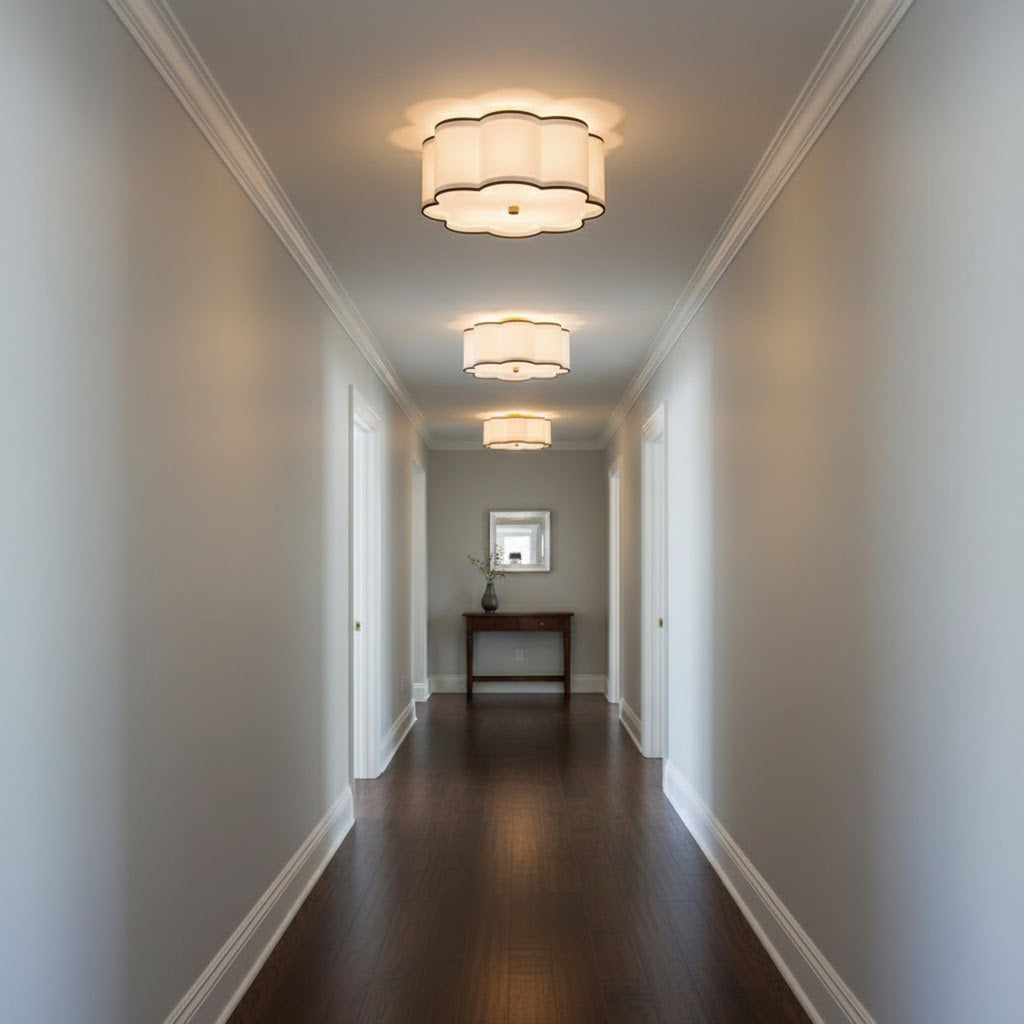 Axis Drum Ceiling Lamp | Modern Minimalist Scalloped Fabric Flush Mount