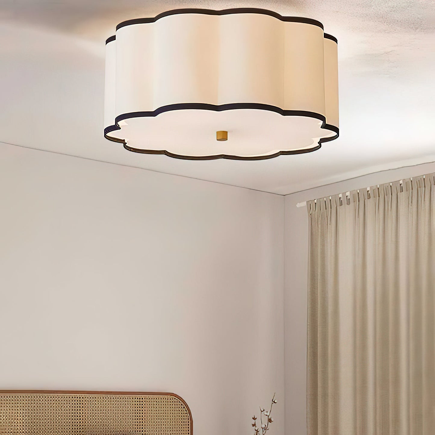 Axis Drum Ceiling Lamp | Modern Minimalist Scalloped Fabric Flush Mount