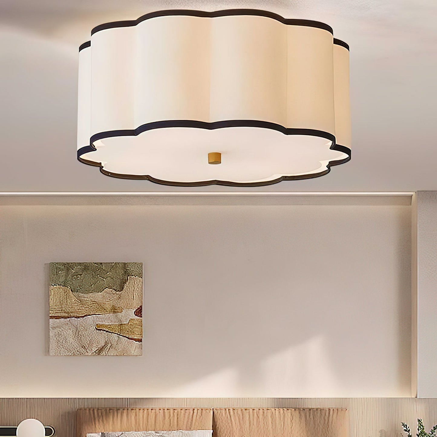 Axis Drum Ceiling Lamp | Modern Minimalist Scalloped Fabric Flush Mount