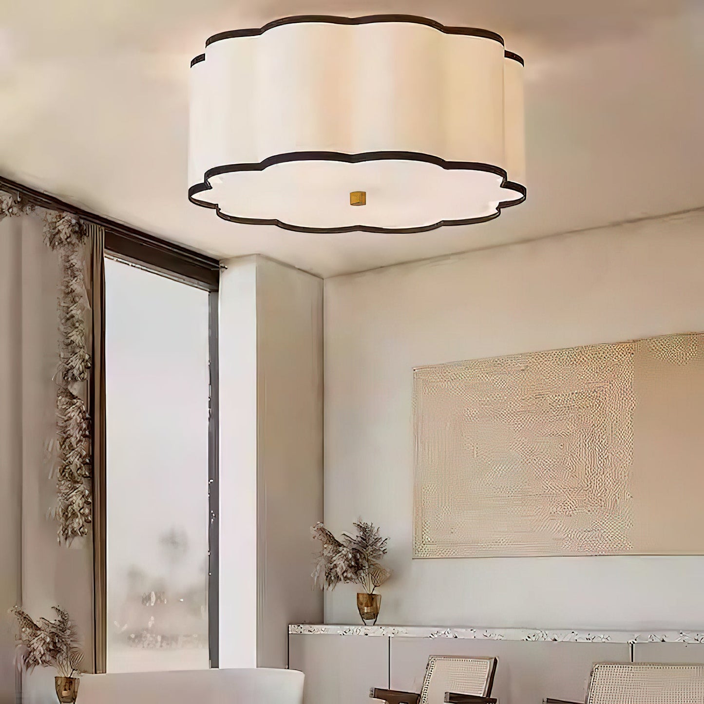 Axis Drum Ceiling Lamp | Modern Minimalist Scalloped Fabric Flush Mount