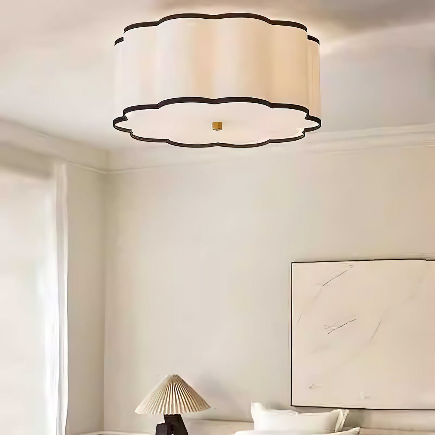 Axis Drum Ceiling Lamp | Modern Minimalist Scalloped Fabric Flush Mount