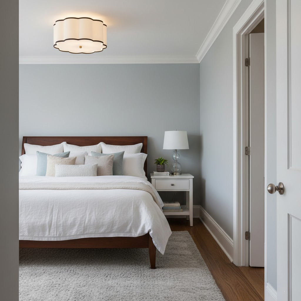 Axis Drum Ceiling Lamp | Modern Minimalist Scalloped Fabric Flush Mount