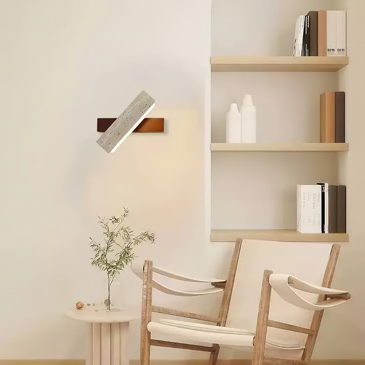 Axis Linear Wall Lamp | Modern Minimalist Travertine & Wood LED Sconce
