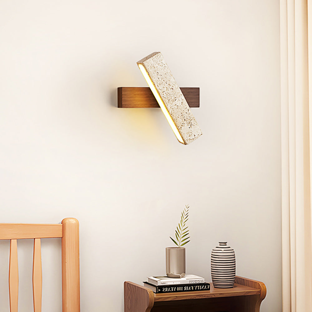 Axis Linear Wall Lamp | Modern Minimalist Travertine & Wood LED Sconce