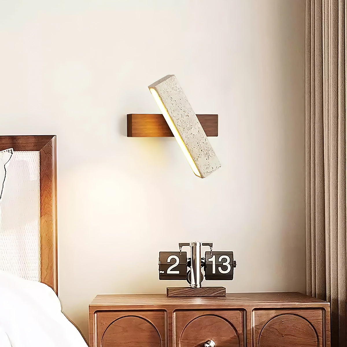 Axis Linear Wall Lamp | Modern Minimalist Travertine & Wood LED Sconce