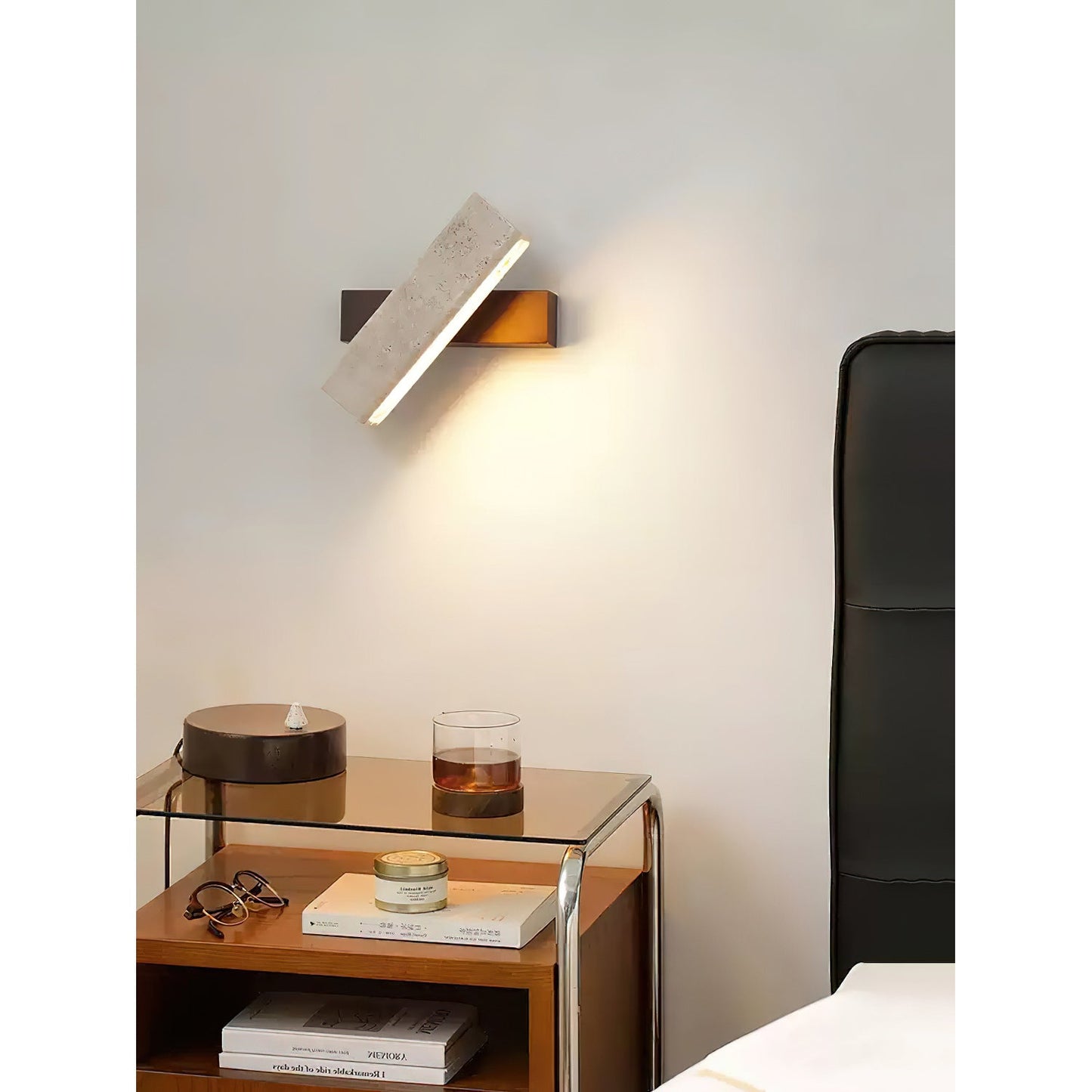 Axis Linear Wall Lamp | Modern Minimalist Travertine & Wood LED Sconce