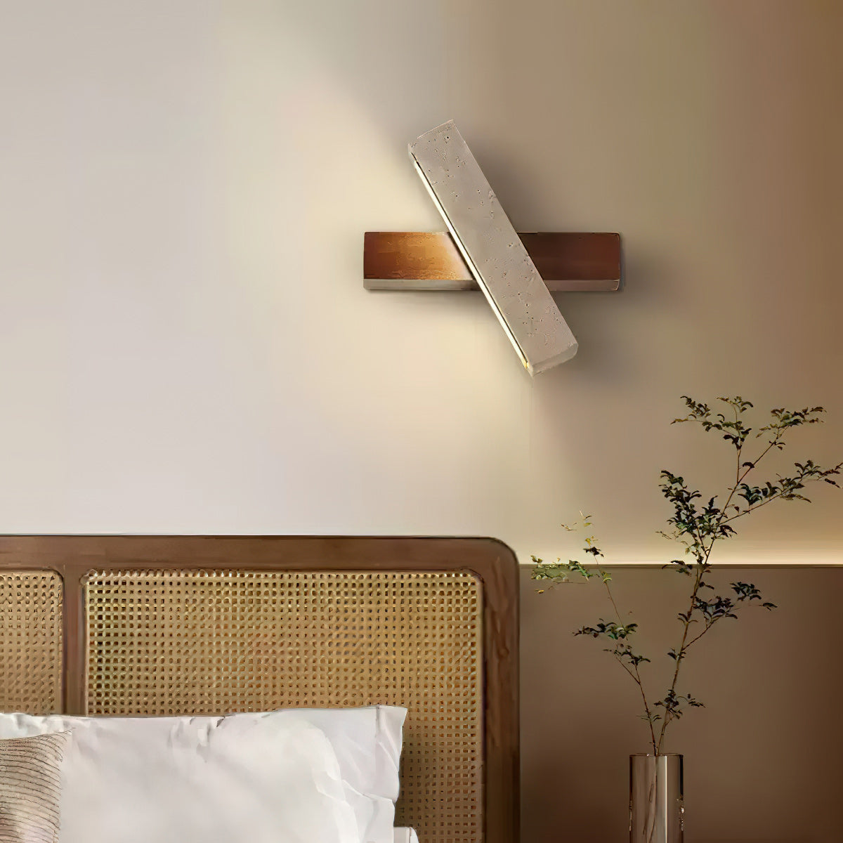 Axis Linear Wall Lamp | Modern Minimalist Travertine & Wood LED Sconce
