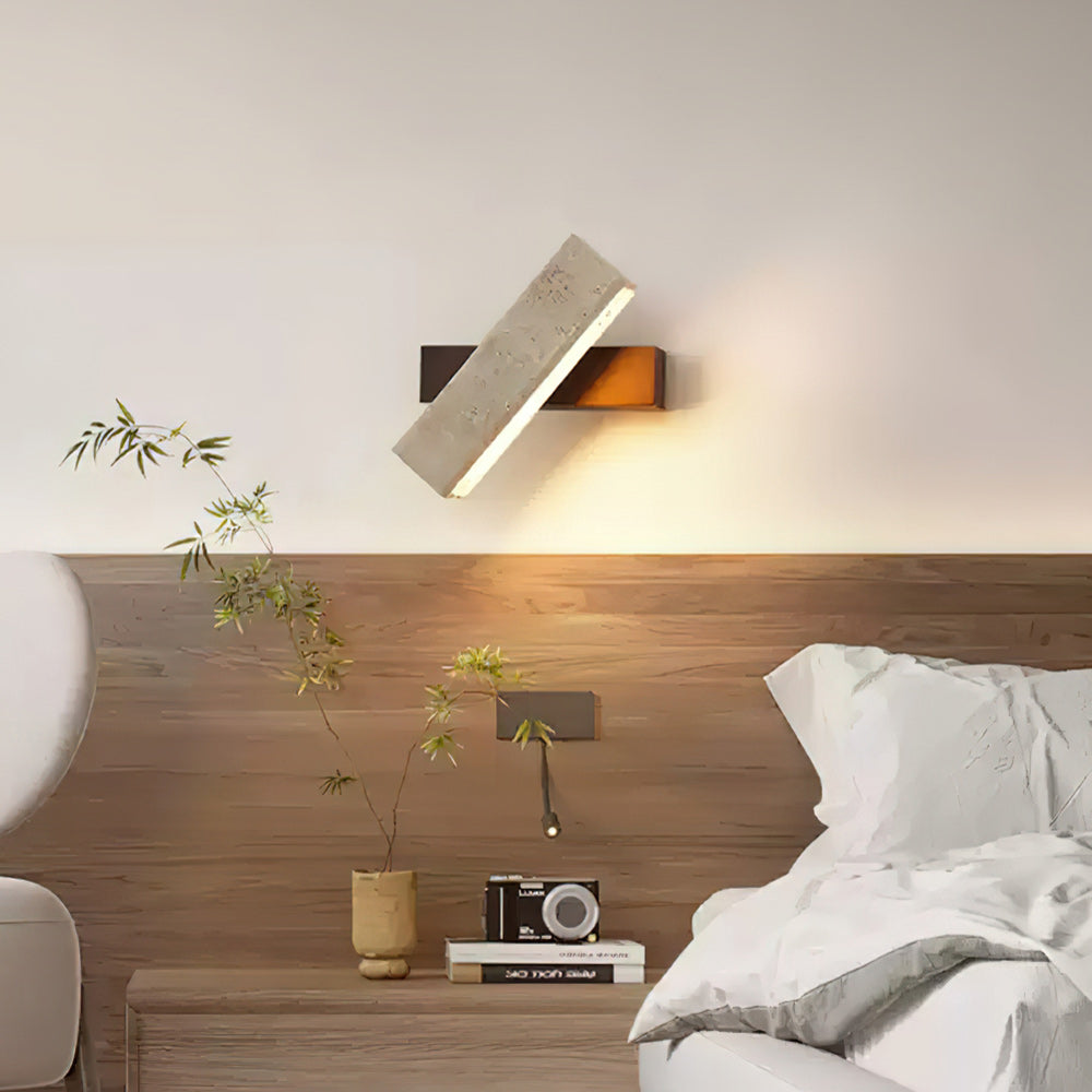 Axis Linear Wall Lamp | Modern Minimalist Travertine & Wood LED Sconce