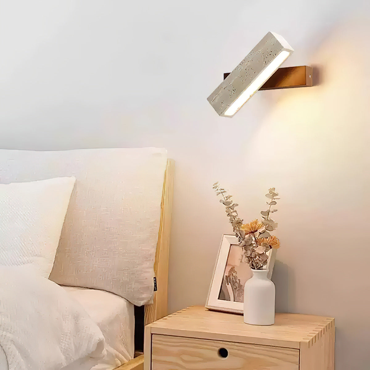Axis Linear Wall Lamp | Modern Minimalist Travertine & Wood LED Sconce