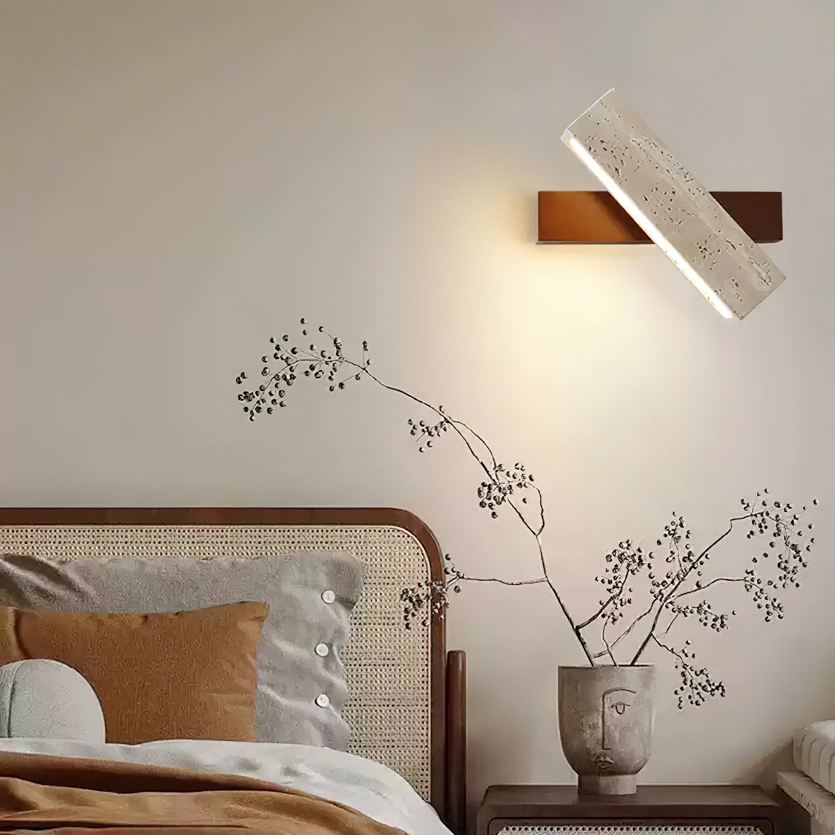 Axis Linear Wall Lamp | Modern Minimalist Travertine & Wood LED Sconce