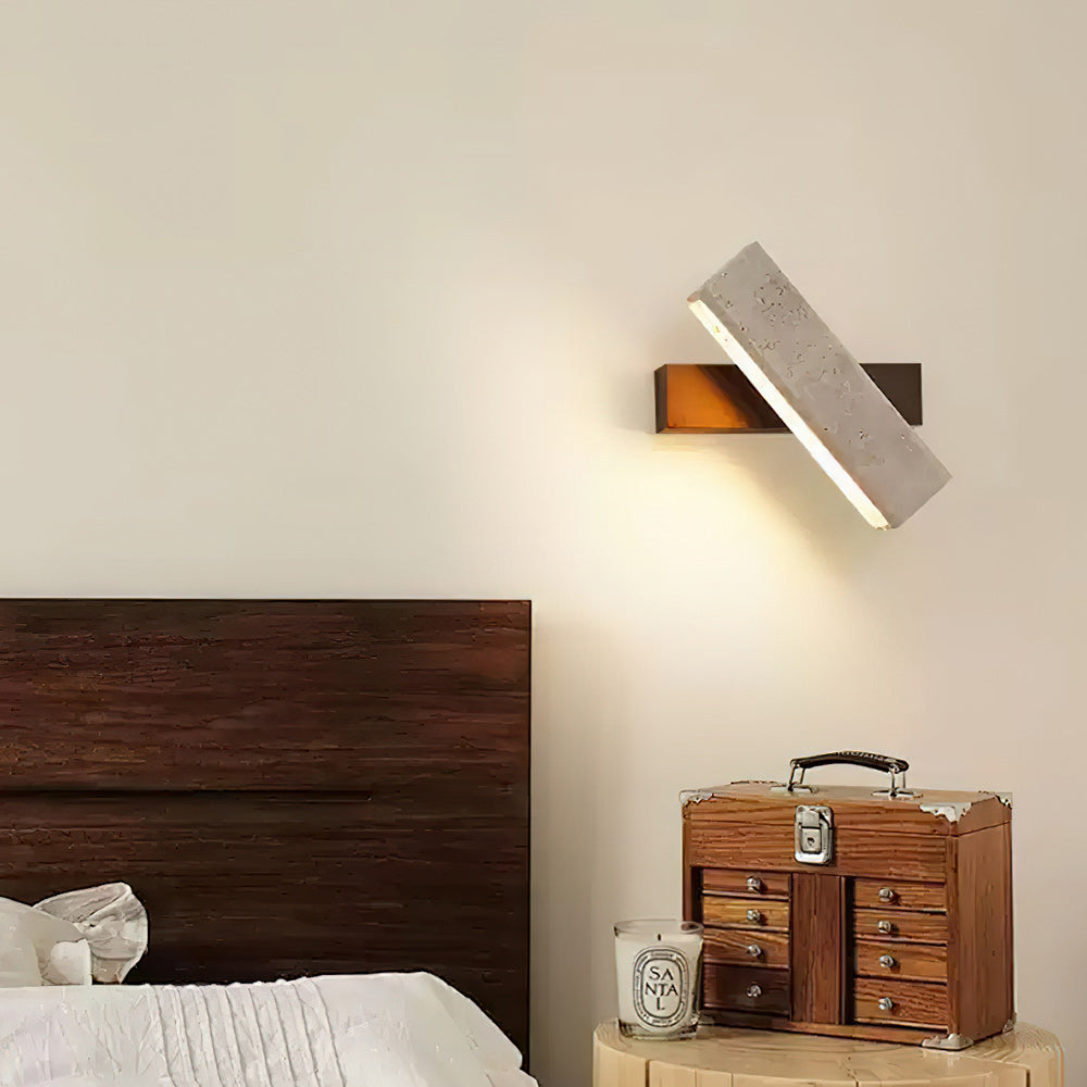 Axis Linear Wall Lamp | Modern Minimalist Travertine & Wood LED Sconce