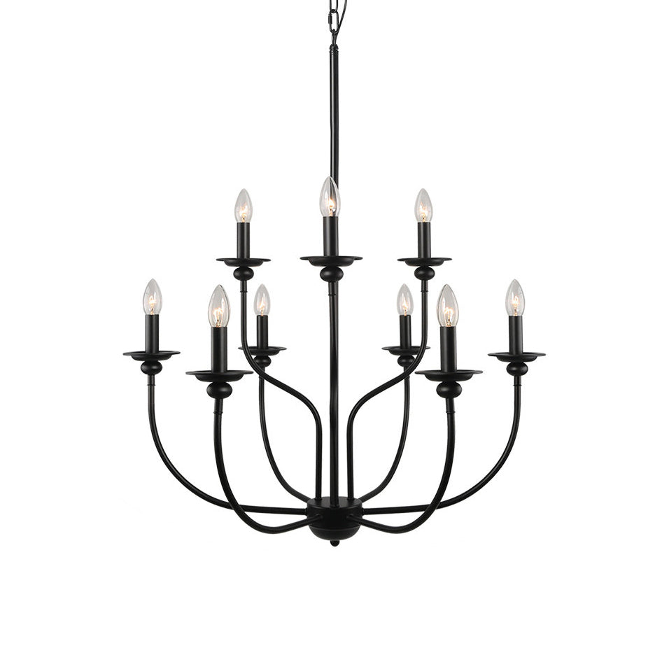 Ayada Chandelier | Modern 9-Light Matte Black Two-Tier Candelabra