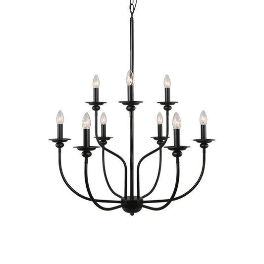 Ayada Chandelier | Modern 9-Light Matte Black Two-Tier Candelabra