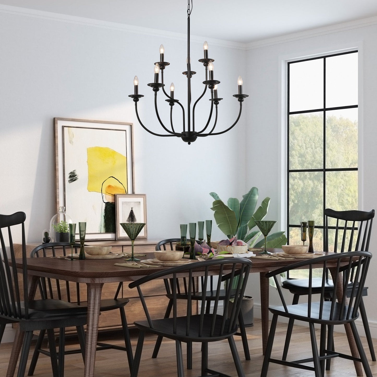 Ayada Chandelier | Modern 9-Light Matte Black Two-Tier Candelabra