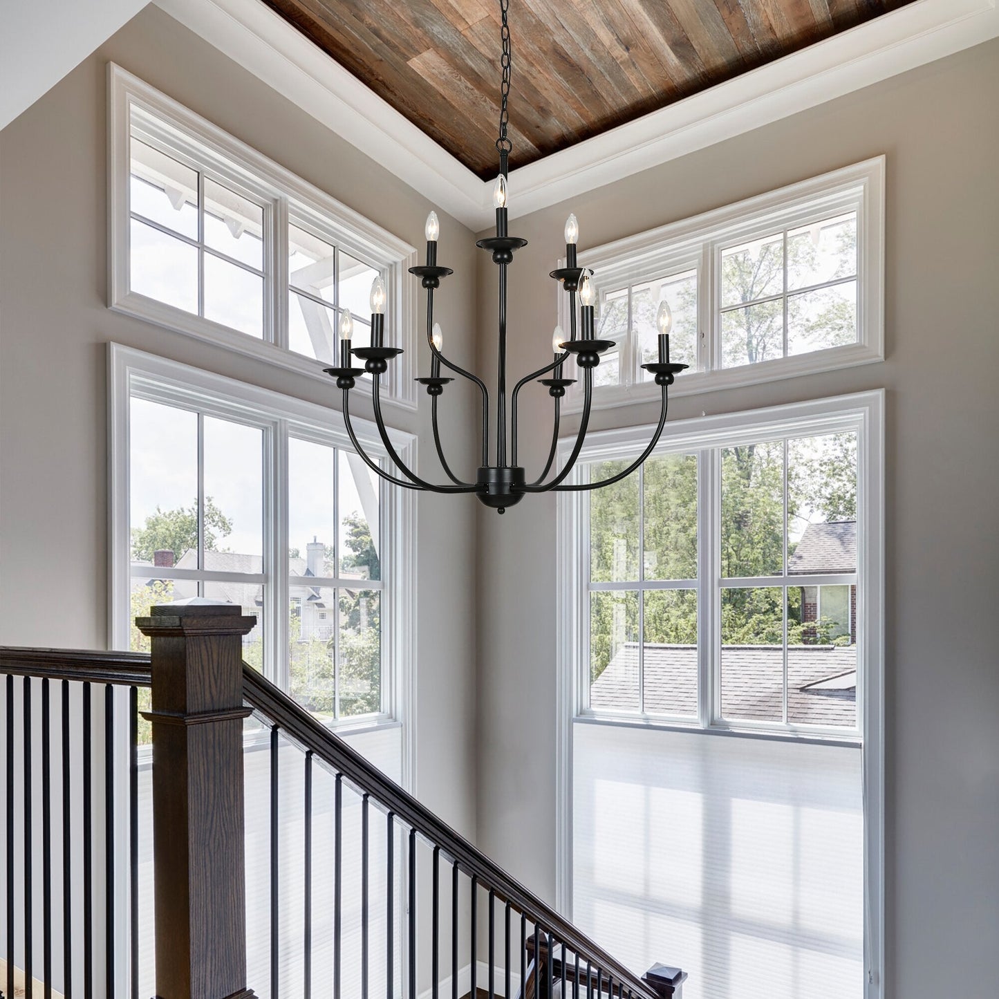 Ayada Chandelier | Modern 9-Light Matte Black Two-Tier Candelabra