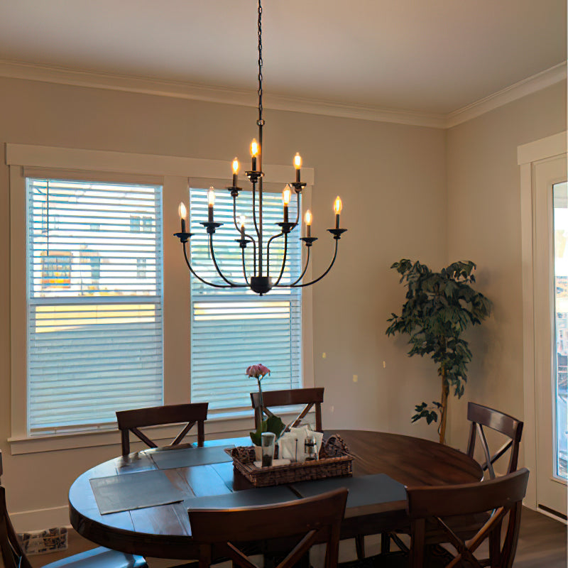 Ayada Chandelier | Modern 9-Light Matte Black Two-Tier Candelabra
