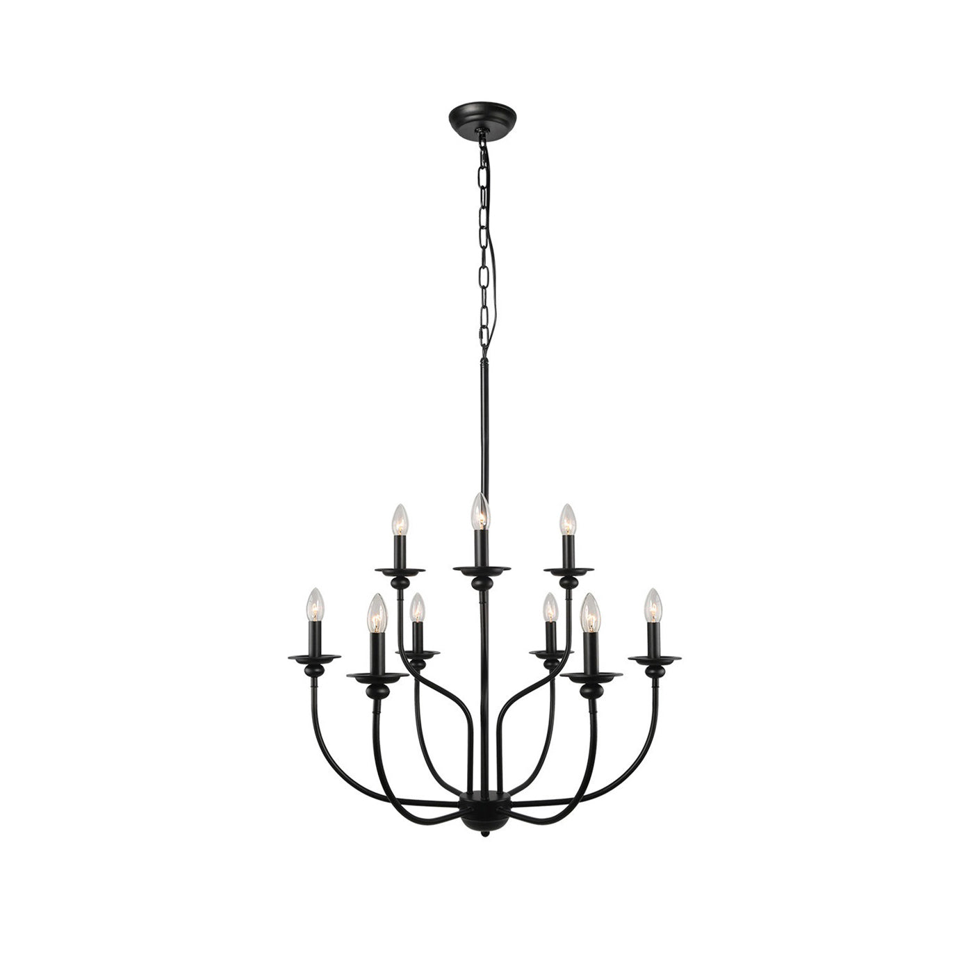 Ayada Chandelier | Modern 9-Light Matte Black Two-Tier Candelabra