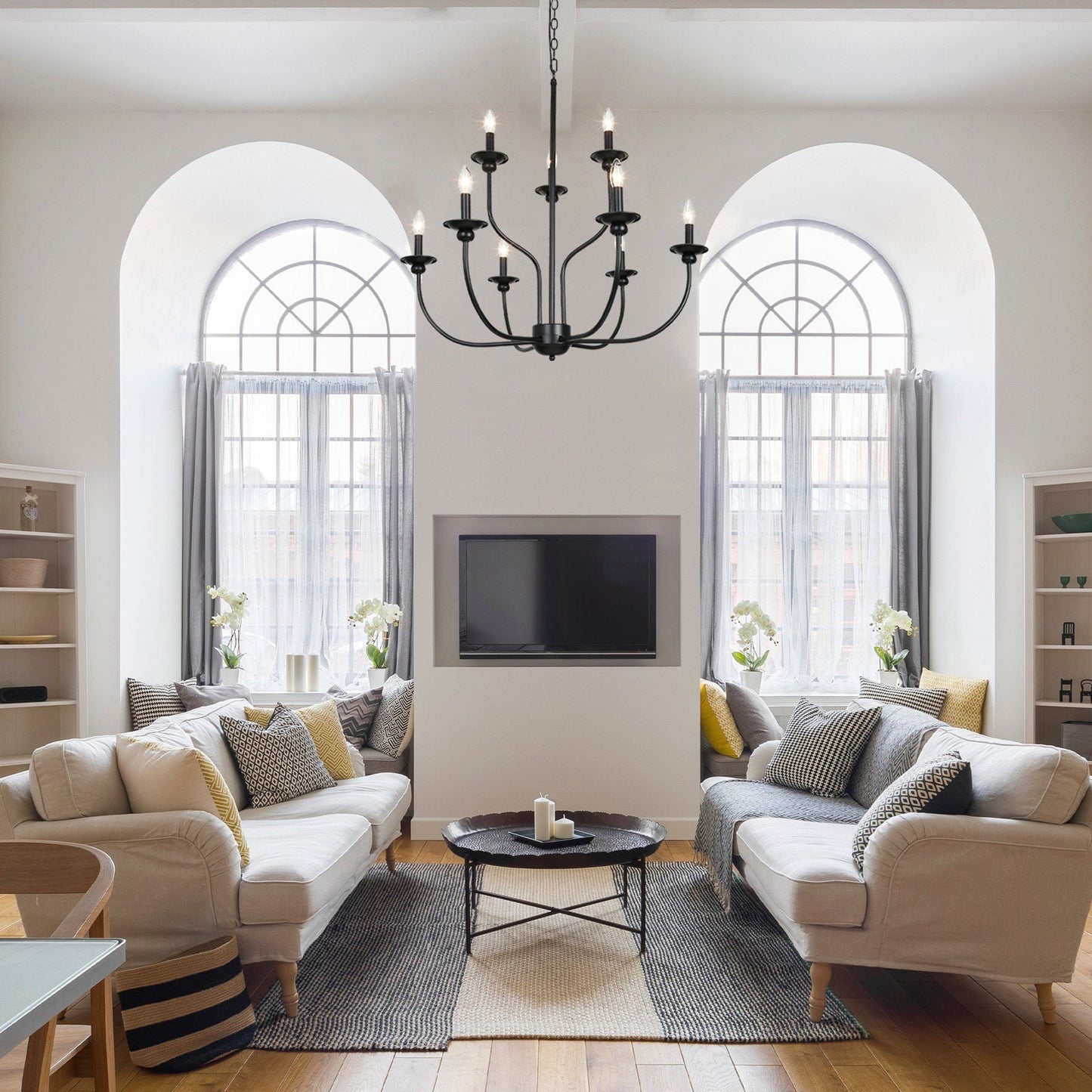 Ayada Chandelier | Modern 9-Light Matte Black Two-Tier Candelabra
