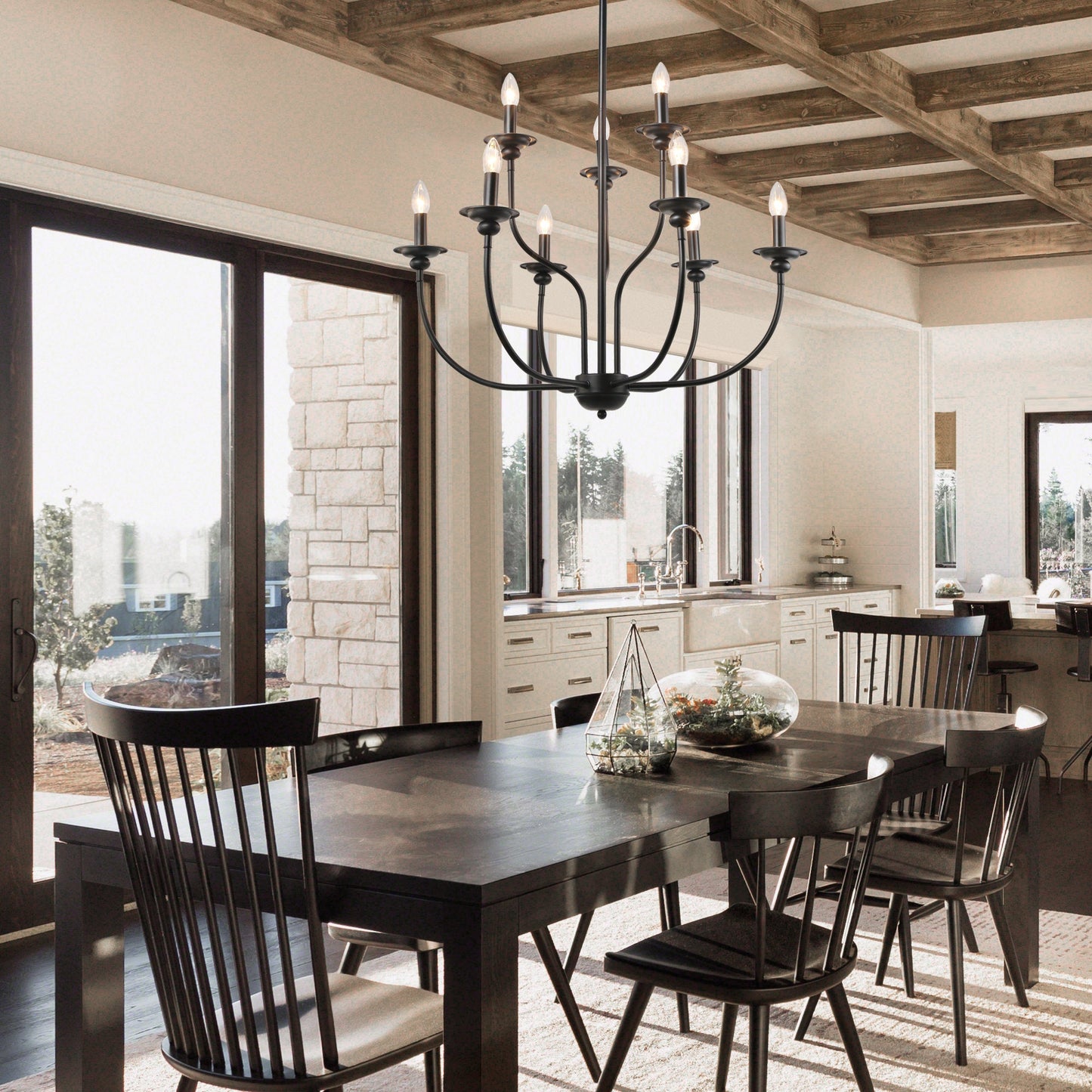 Ayada Chandelier | Modern 9-Light Matte Black Two-Tier Candelabra