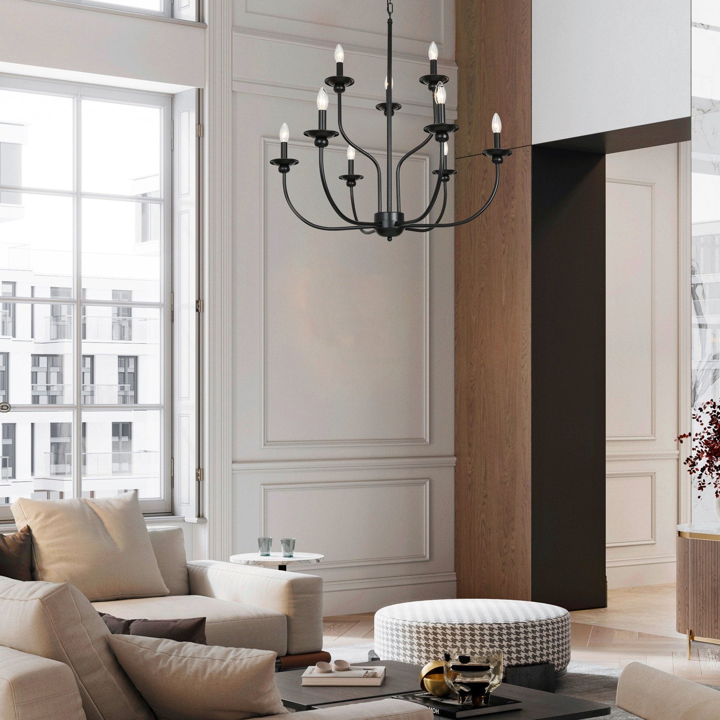 Ayada Chandelier | Modern 9-Light Matte Black Two-Tier Candelabra