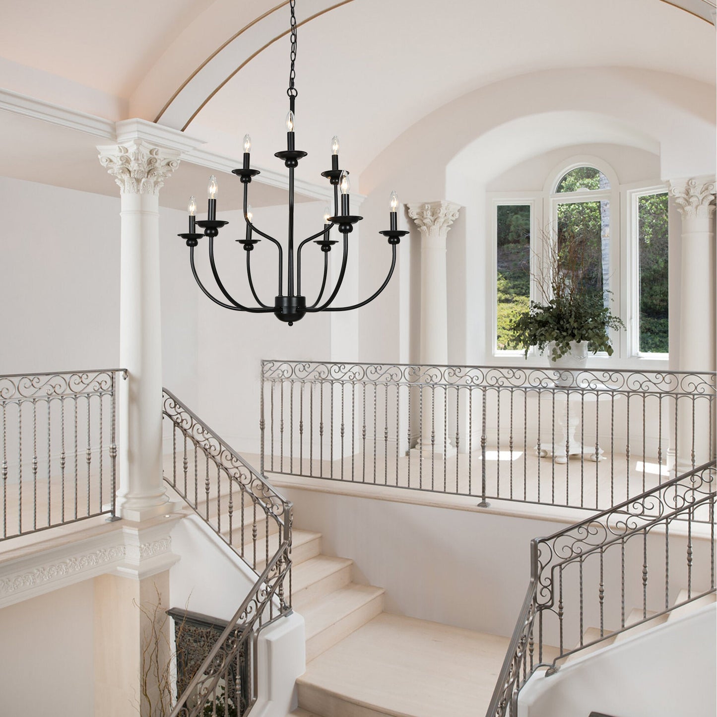 Ayada Chandelier | Modern 9-Light Matte Black Two-Tier Candelabra