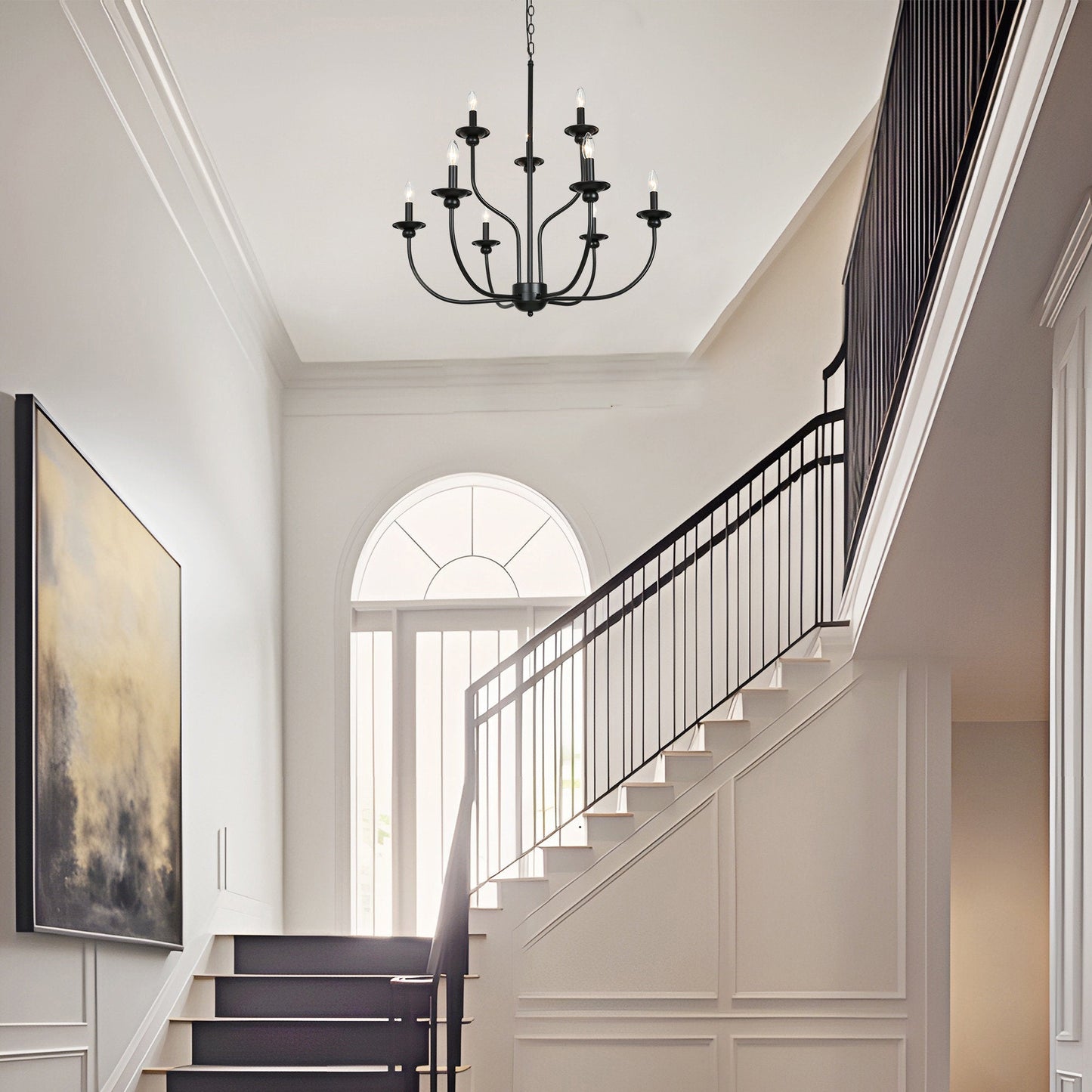 Ayada Chandelier | Modern 9-Light Matte Black Two-Tier Candelabra