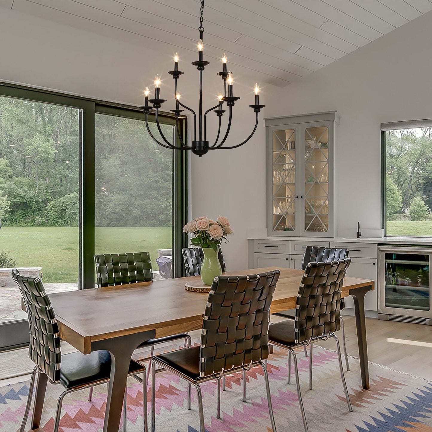 Ayada Chandelier | Modern 9-Light Matte Black Two-Tier Candelabra