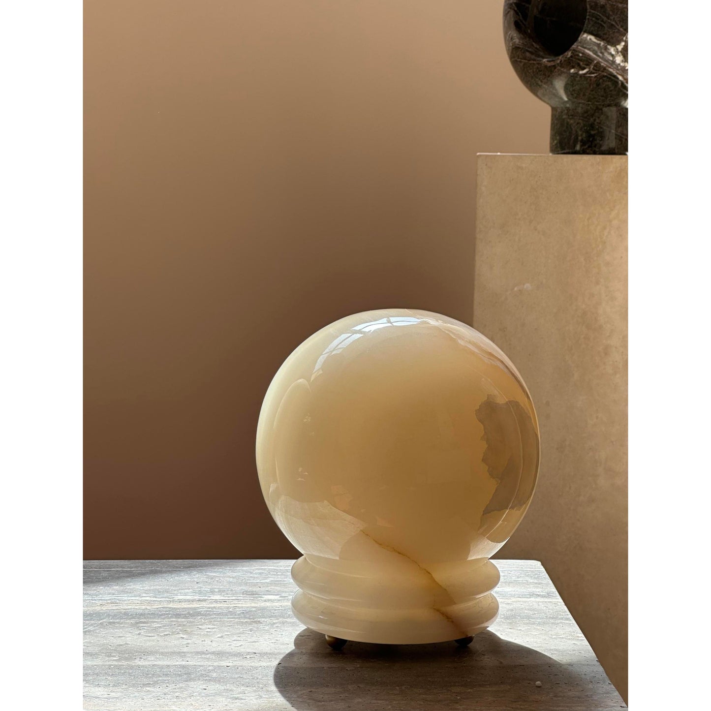 Ayesha Natural Jade Table Lamp | Luxury Stone Globe Ribbed Base Light
