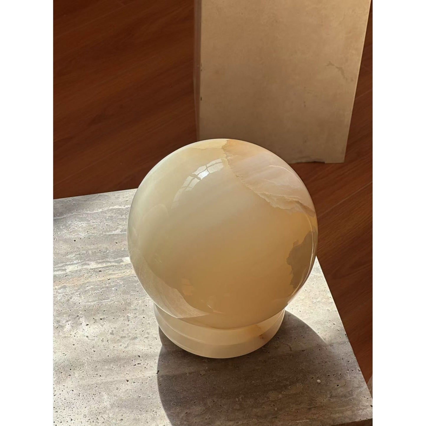 Ayesha Natural Jade Table Lamp | Luxury Stone Globe Ribbed Base Light