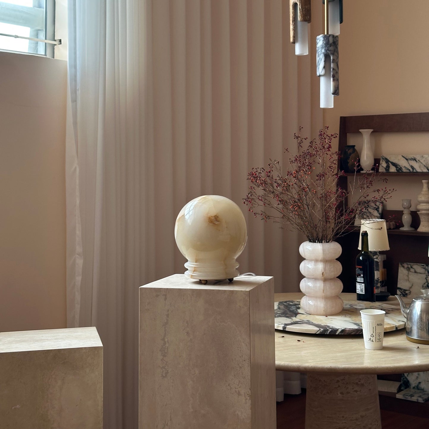 Ayesha Natural Jade Table Lamp | Luxury Stone Globe Ribbed Base Light