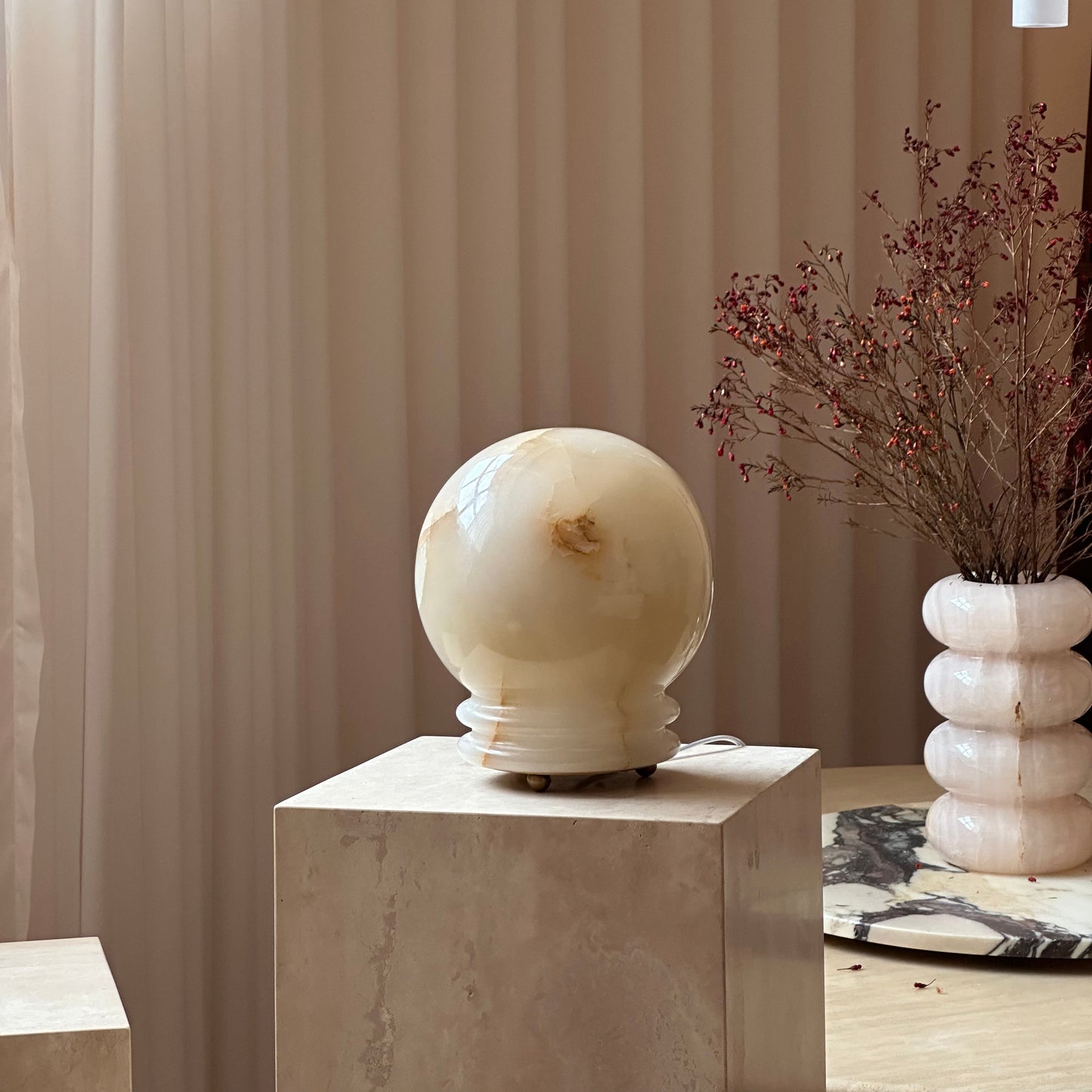 Ayesha Natural Jade Table Lamp | Luxury Stone Globe Ribbed Base Light