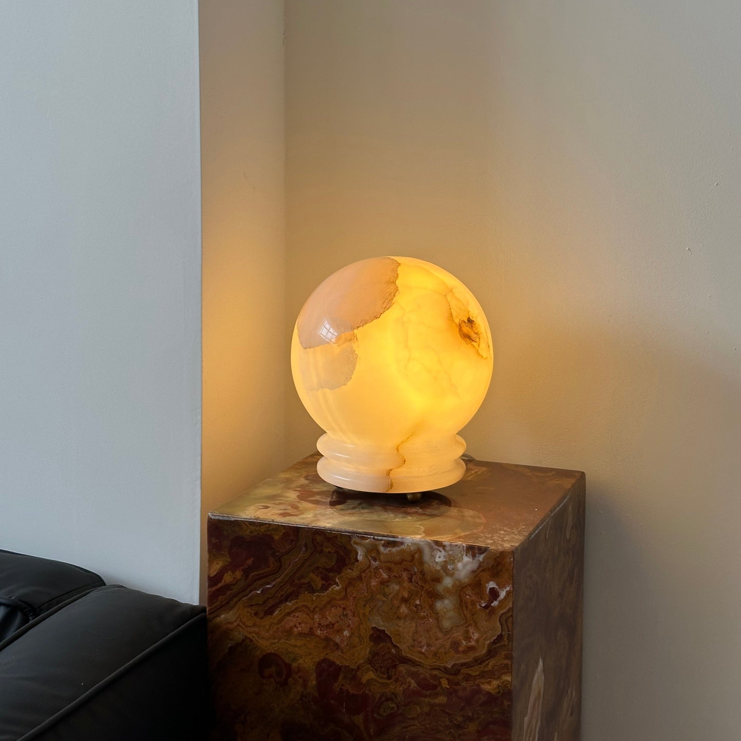 Ayesha Natural Jade Table Lamp | Luxury Stone Globe Ribbed Base Light