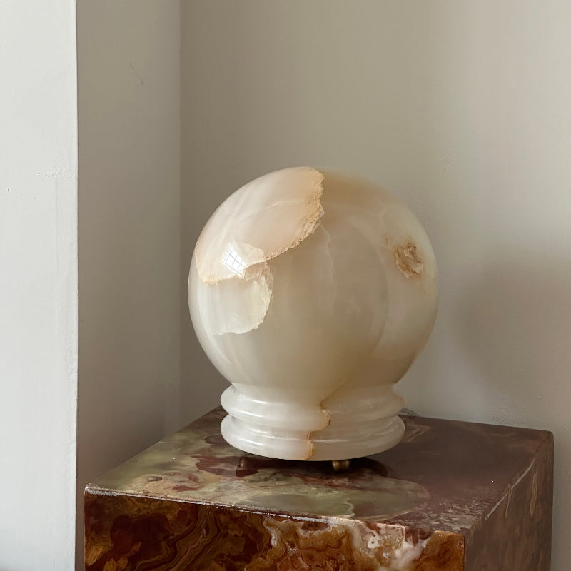 Ayesha Natural Jade Table Lamp | Luxury Stone Globe Ribbed Base Light