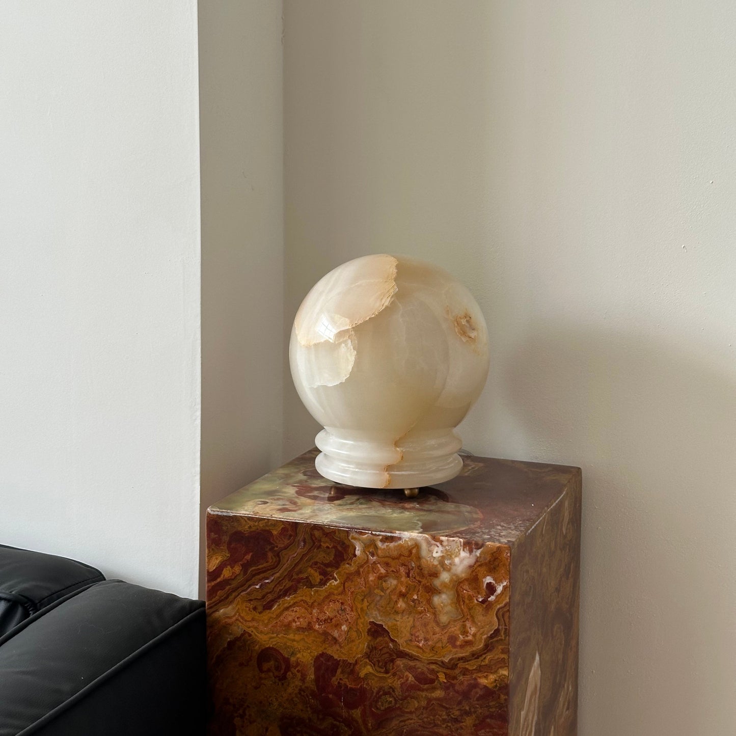 Ayesha Natural Jade Table Lamp | Luxury Stone Globe Ribbed Base Light