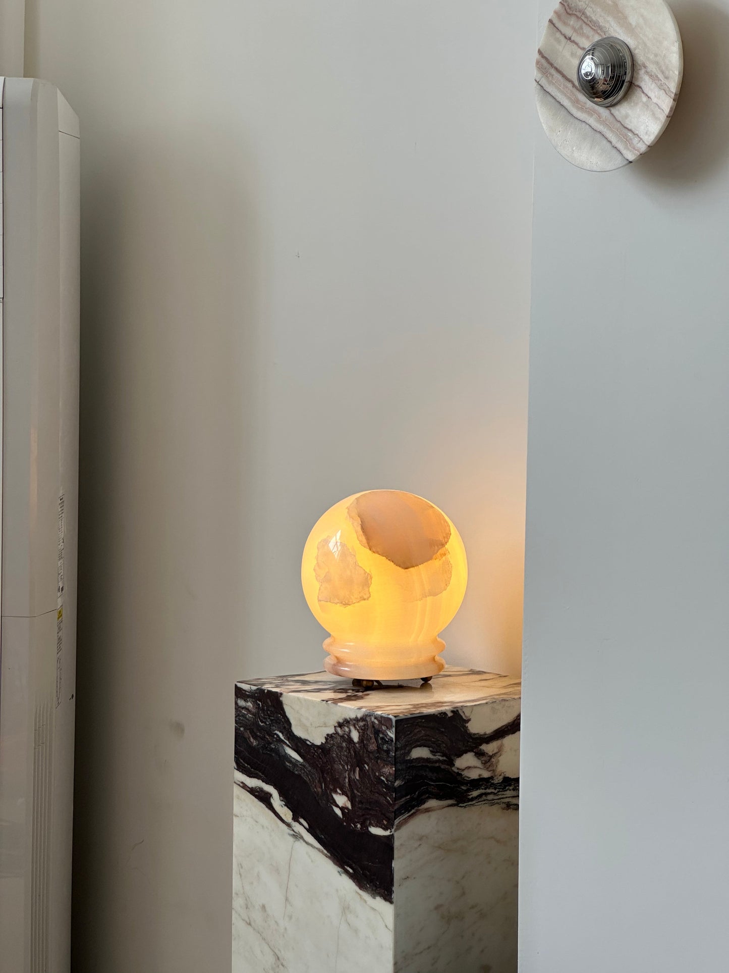 Ayesha Natural Jade Table Lamp | Luxury Stone Globe Ribbed Base Light