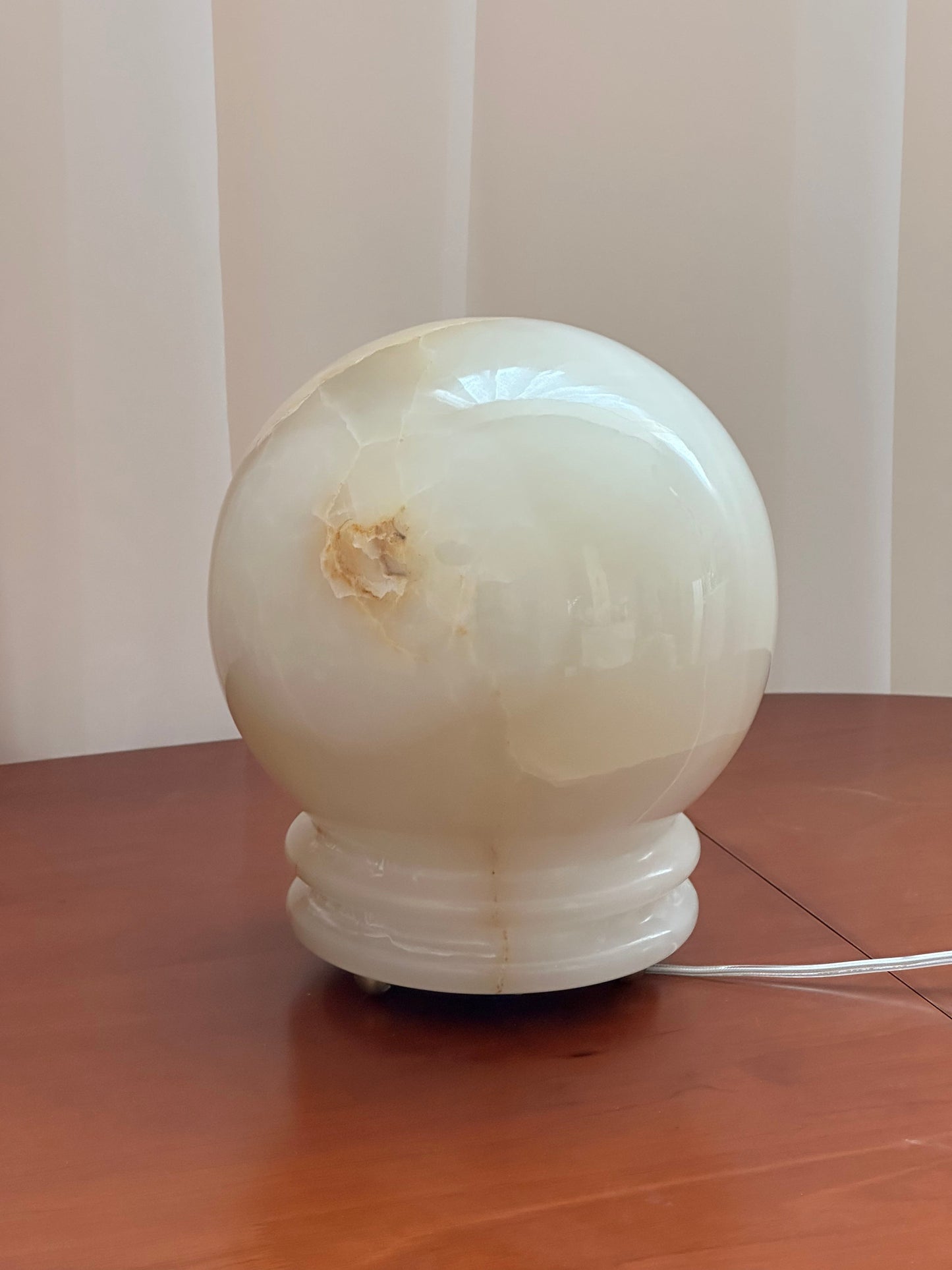 Ayesha Natural Jade Table Lamp | Luxury Stone Globe Ribbed Base Light