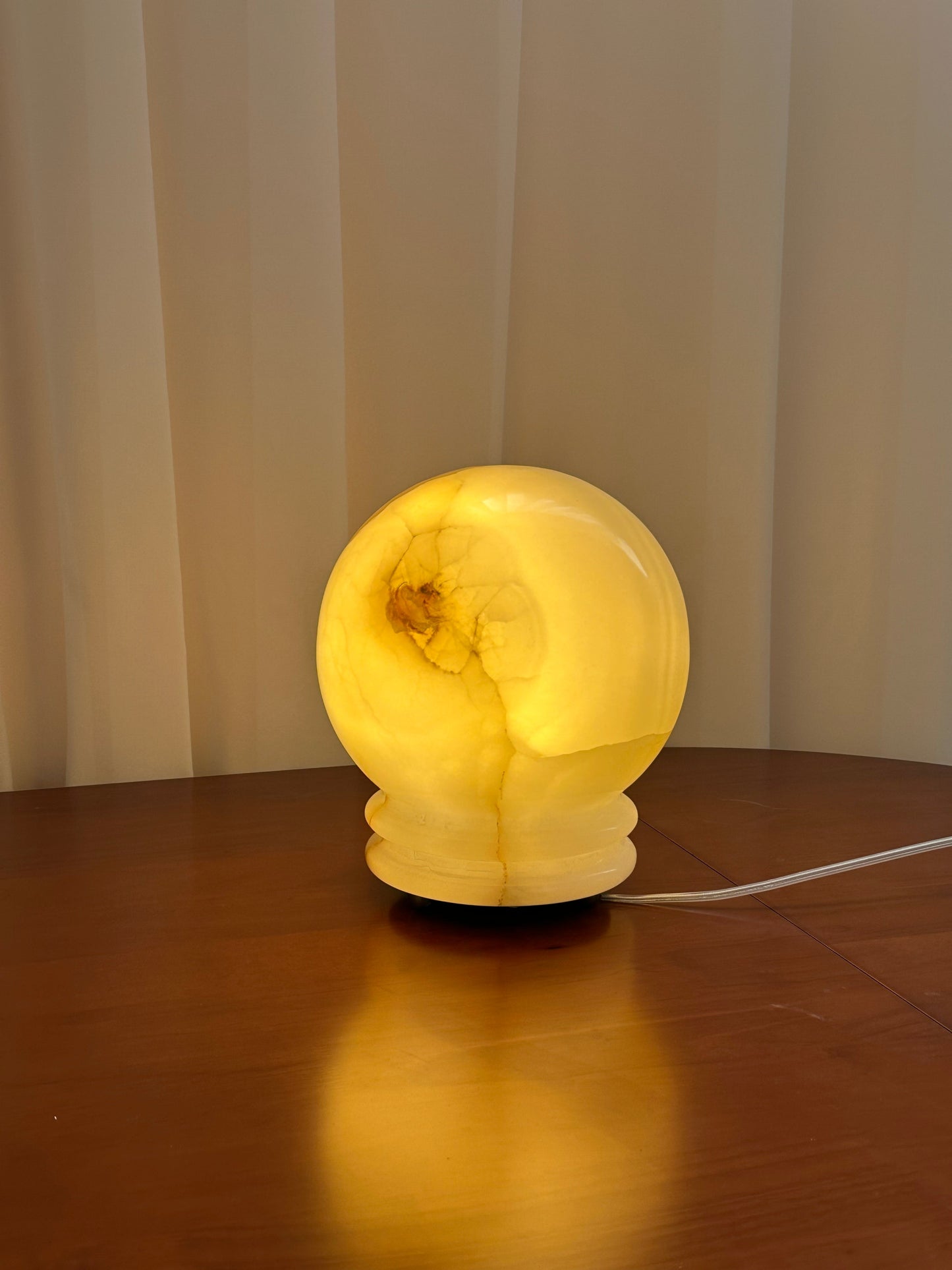Ayesha Natural Jade Table Lamp | Luxury Stone Globe Ribbed Base Light
