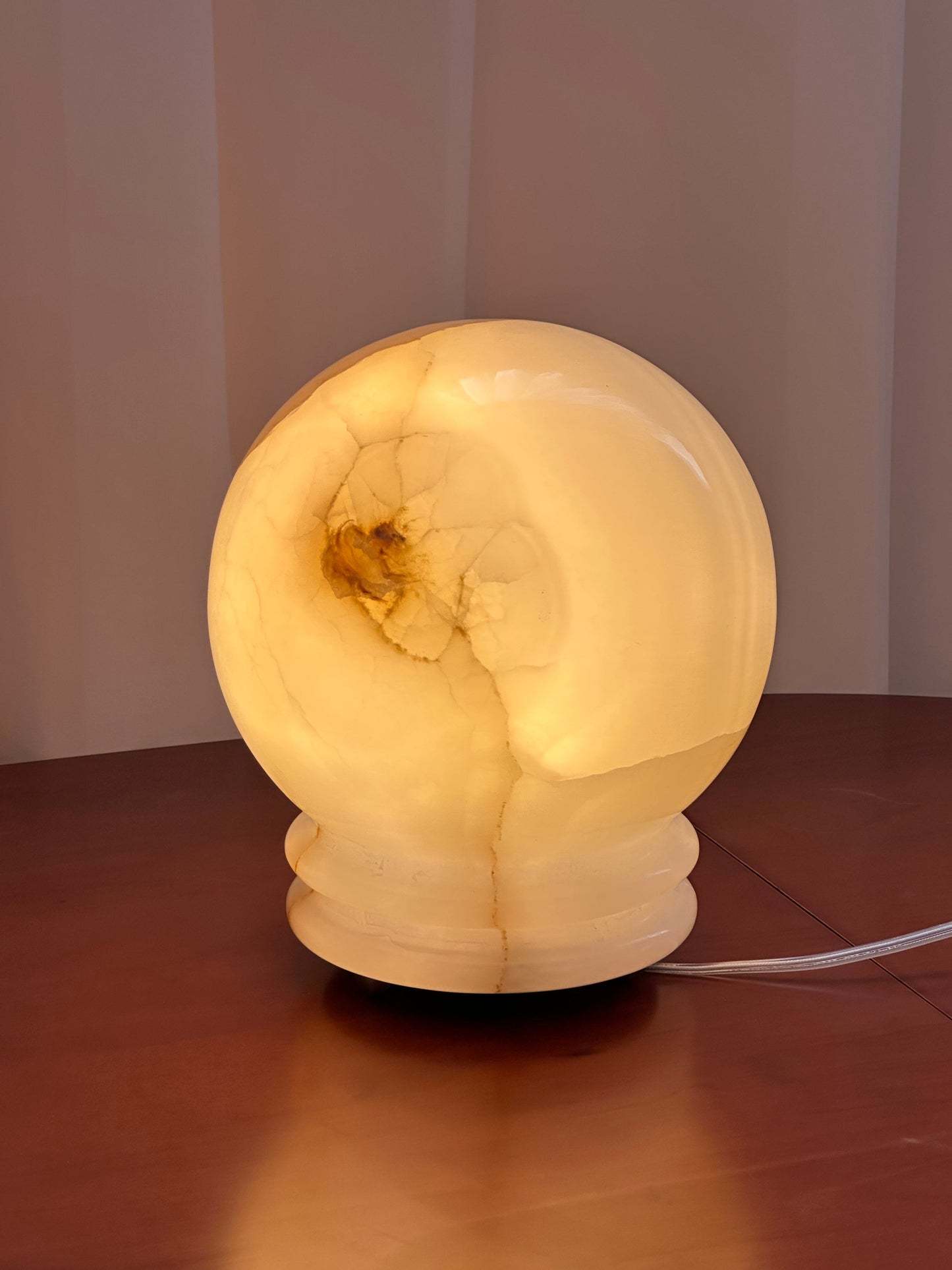 Ayesha Natural Jade Table Lamp | Luxury Stone Globe Ribbed Base Light
