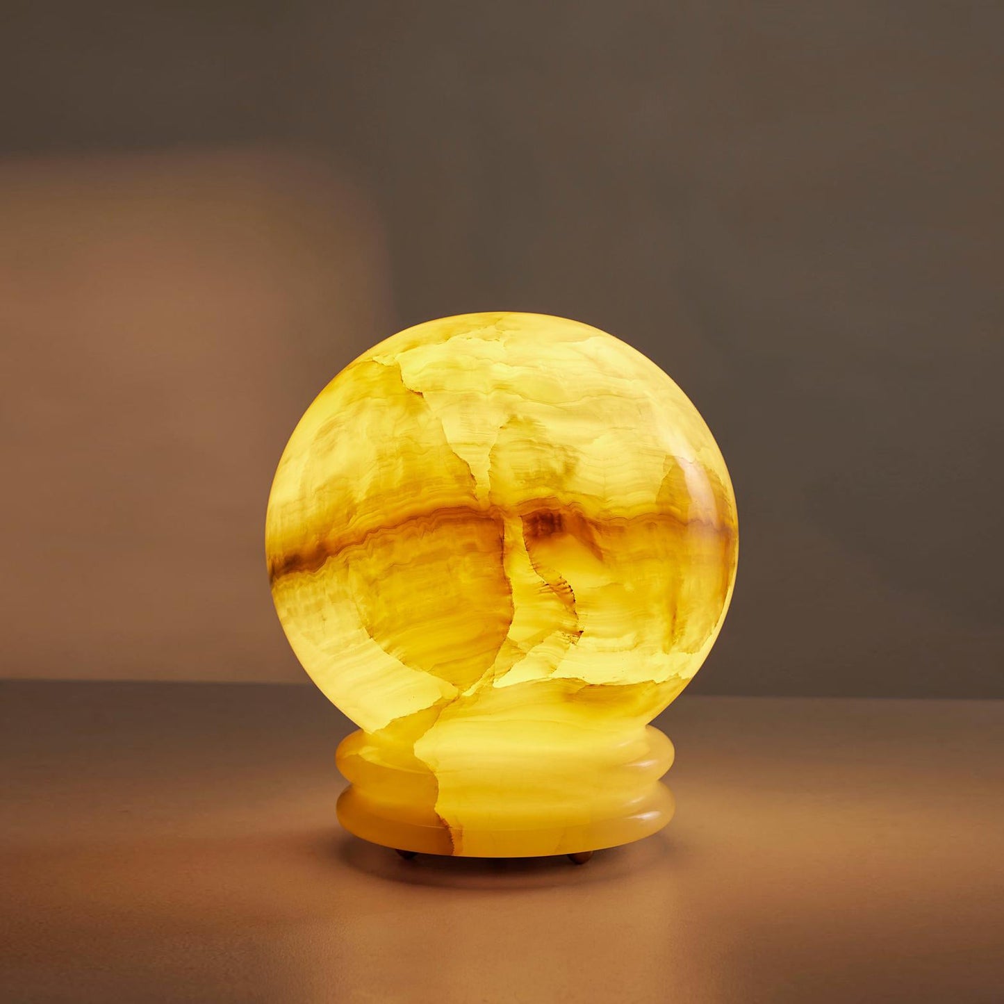 Ayesha Natural Jade Table Lamp | Luxury Stone Globe Ribbed Base Light