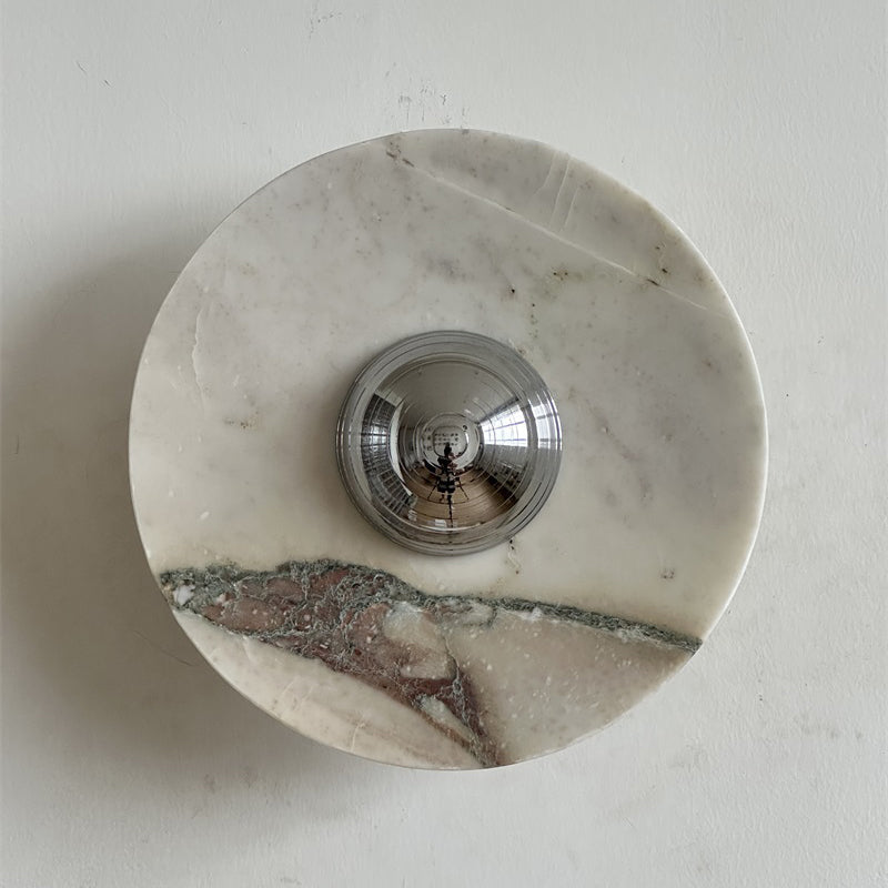 Calacatta Round Marble Sconce – Italian Calacatta Purple Marble & Chrome LED Sconce