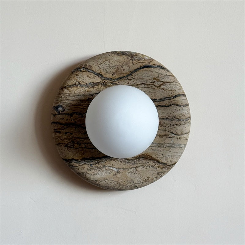 Orli Beige Marble Sconce - Curved Natural Cream Stone & Glass Globe Sconce