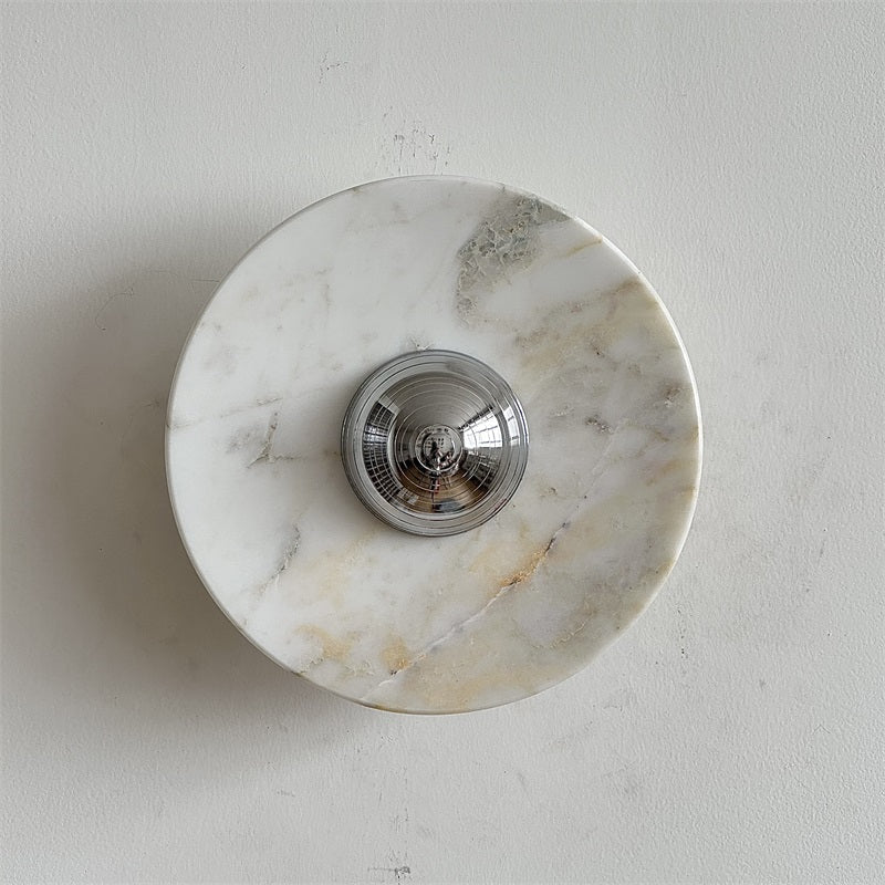 Calacatta Marble Wall Lamp – Minimalist Circular White Marble & Chrome LED Sconce