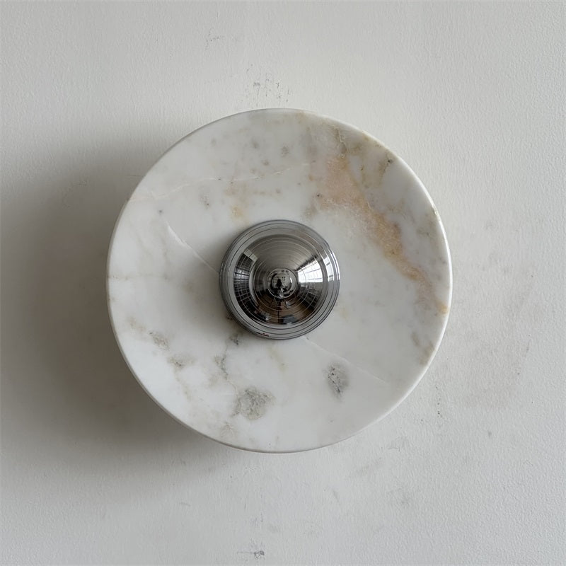 Calacatta Marble Wall Lamp – Minimalist Circular White Marble & Chrome LED Sconce