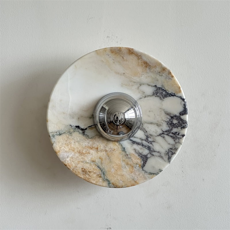 Calacatta Marble Wall Lamp – Minimalist Circular White Marble & Chrome LED Sconce