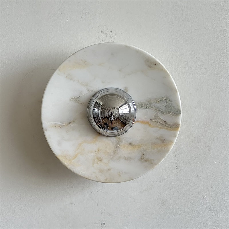 Calacatta Marble Wall Lamp – Minimalist Circular White Marble & Chrome LED Sconce