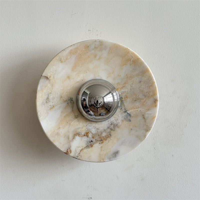 Calacatta Marble Wall Lamp – Minimalist Circular White Marble & Chrome LED Sconce