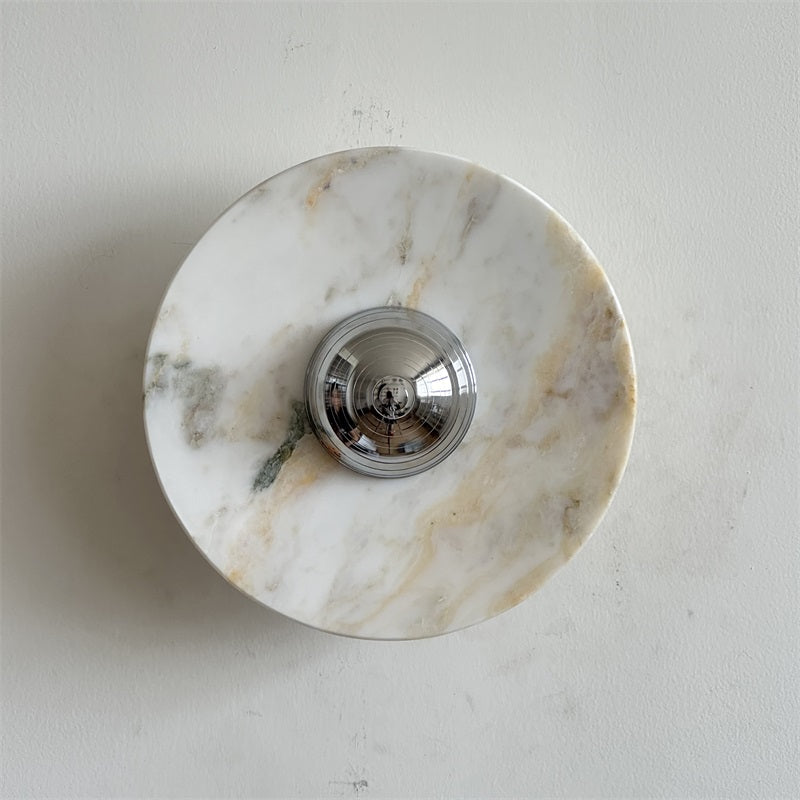 Calacatta Marble Wall Lamp – Minimalist Circular White Marble & Chrome LED Sconce
